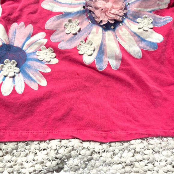 Flapdoodles girl's pink flower and crochet shirt with rhinestones sz 4 - Picture 4 of 8